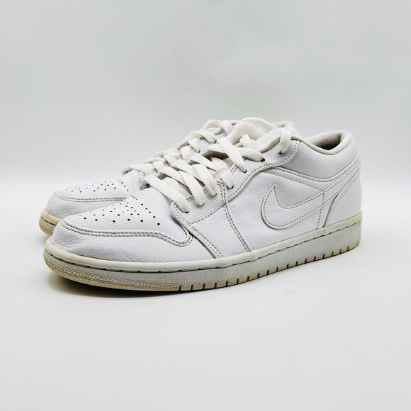 Nike Air Jordan 1 Low Mens 8 Triple White Leather Casual Shoe Sneaker 553558-112 - Picture 3 of 10